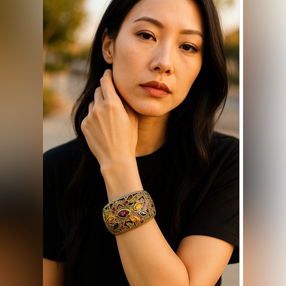 Heidi Daus Amethyst Swarovski Crystal Cuff Bracelet SZ L/XL - Picture 6 of 6